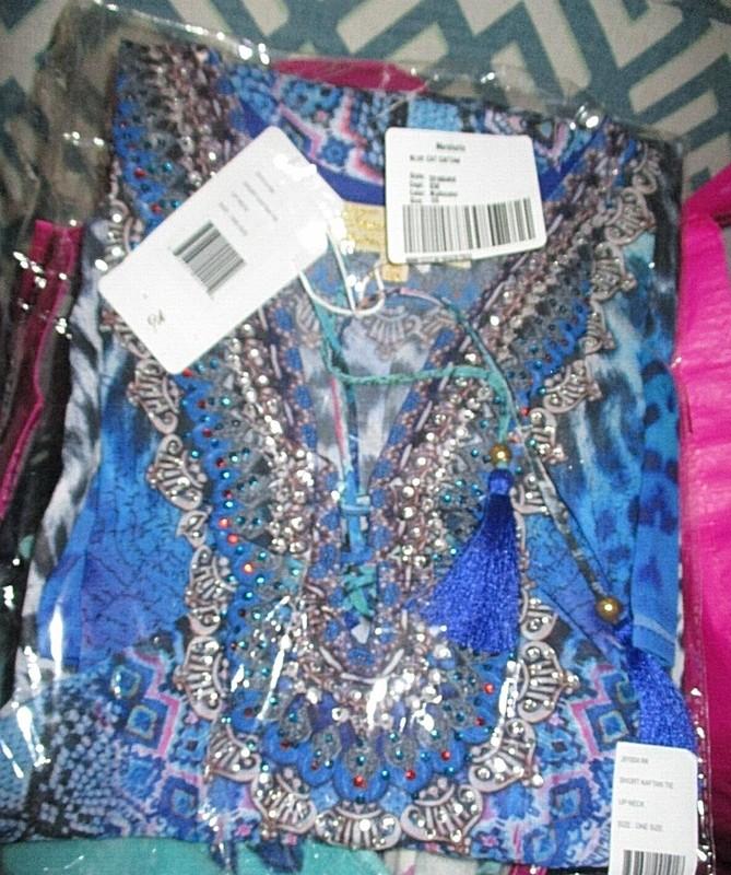 ONE SIZE NEW NWT LA MODA BLUE CAT WILD PRINT CAFTAN DRESS SWIM COVERUP $48