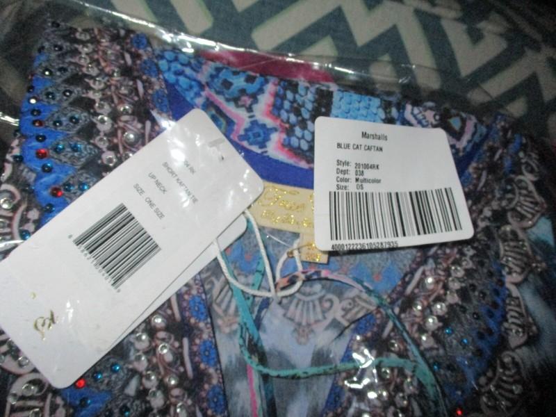 ONE SIZE NEW NWT LA MODA BLUE CAT WILD PRINT CAFTAN DRESS SWIM COVERUP $48