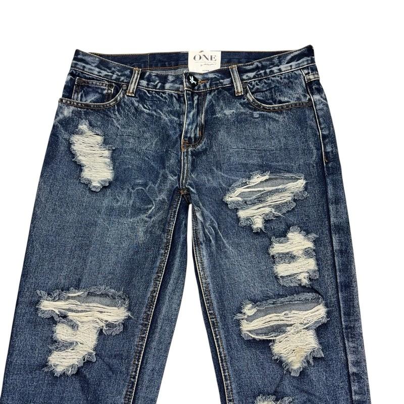 One Teaspoon Awesome Baggies Jeans Womens Size 28x28 Blue Distressed Relaxed