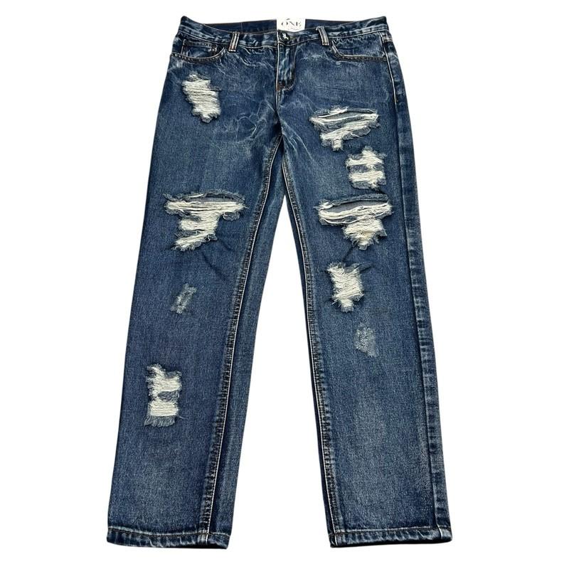One Teaspoon Awesome Baggies Jeans Womens Size 28x28 Blue Distressed Relaxed
