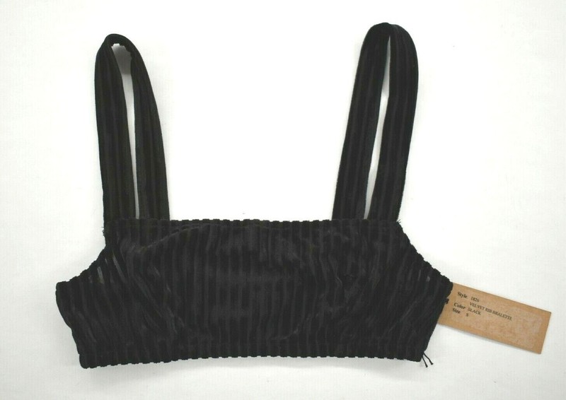 Only Hearts Womens Black Ribbed Soft Velvet Bralette Fixed Straps Stretch $46 S