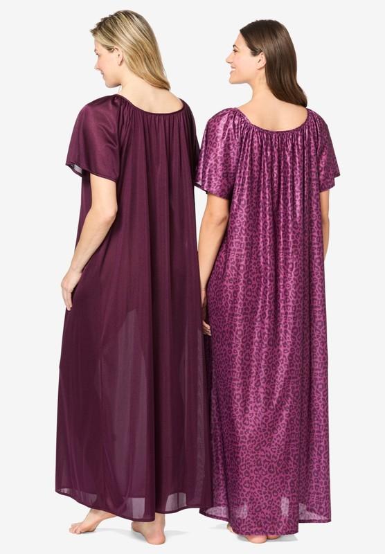 Only Necessities Plus Size 2-Pack Long Silky Gown
