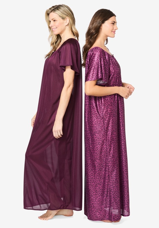 Only Necessities Plus Size 2-Pack Long Silky Gown