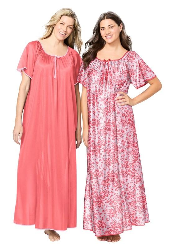 Only Necessities Plus Size 2-Pack Long Silky Gown