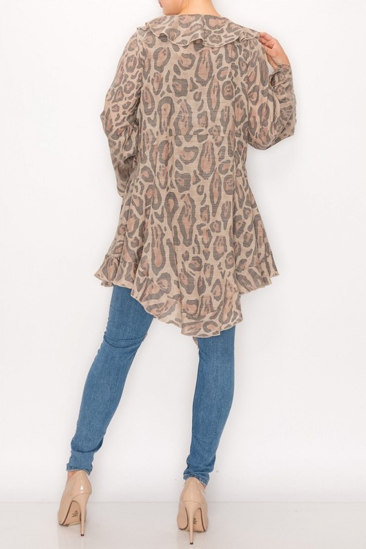 Origami Leopard Lightweight Hi-Lo Cardigan Plus Size 1-XL