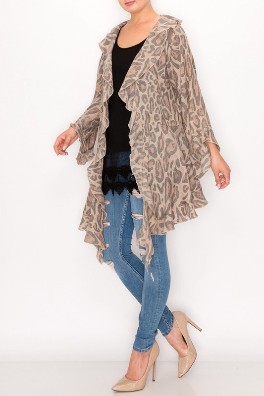 Origami Leopard Lightweight Hi-Lo Cardigan Plus Size 1-XL