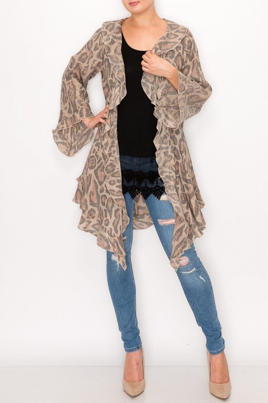 Origami Leopard Lightweight Hi-Lo Cardigan Plus Size 1-XL