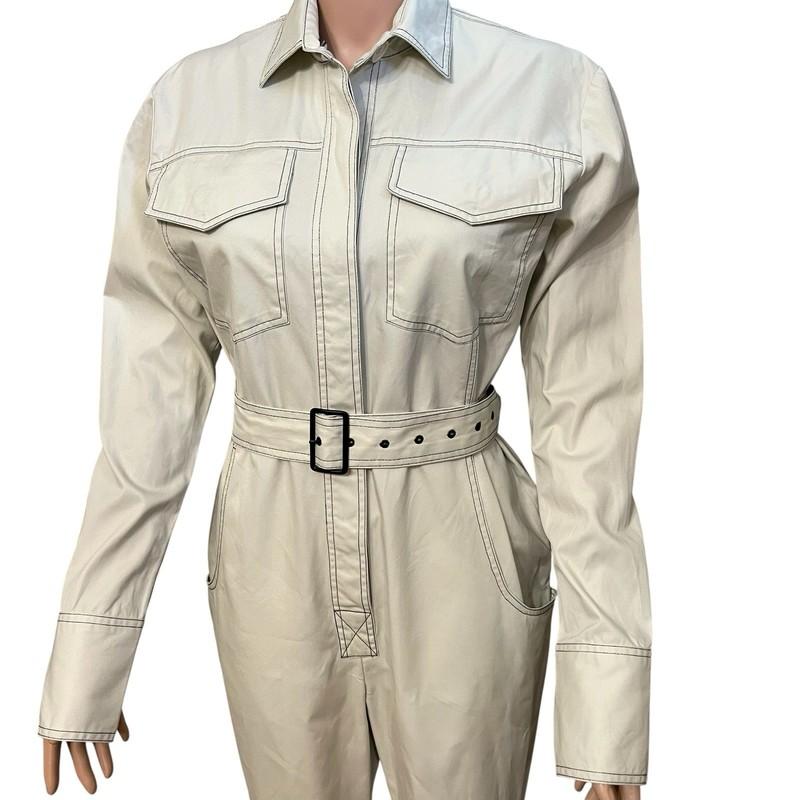 Orseund Iris Womens Workwear Jumpsuit Small Cream Cropped Belted Button Down