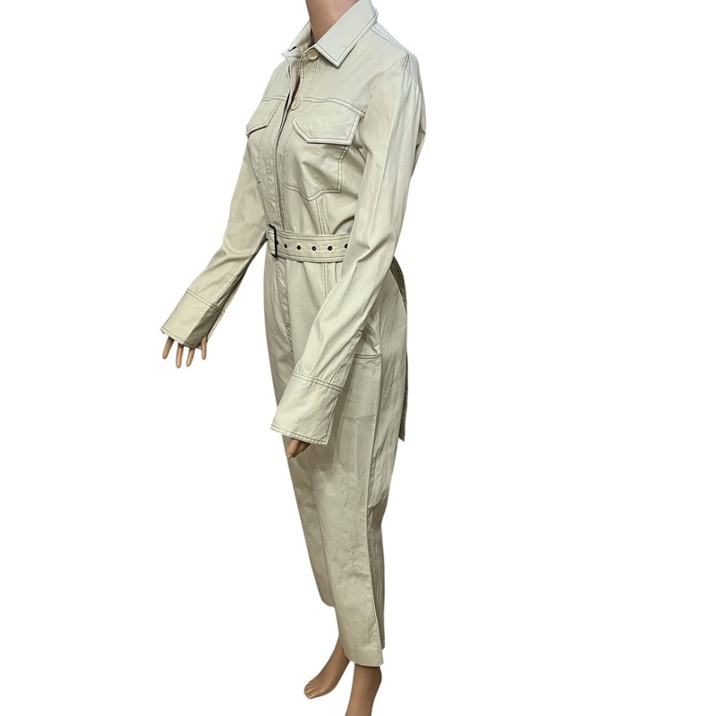 Orseund Iris Womens Workwear Jumpsuit Small Cream Cropped Belted Button Down