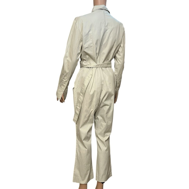 Orseund Iris Womens Workwear Jumpsuit Small Cream Cropped Belted Button Down