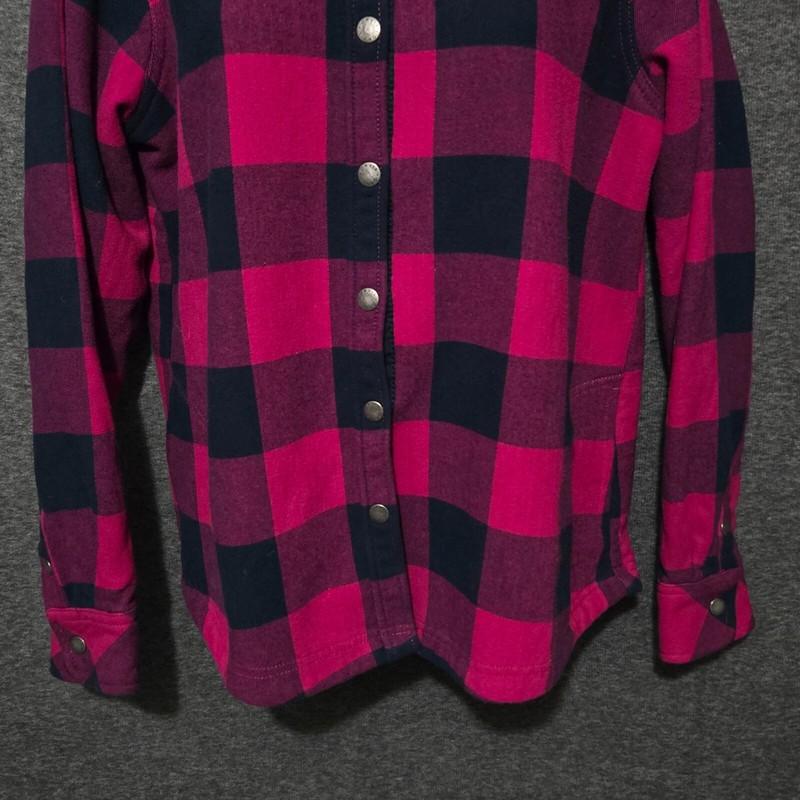 Orvis Fleece Lined Flannel Jacket Womens Large 14-16 Pink Blue Snap Shacket