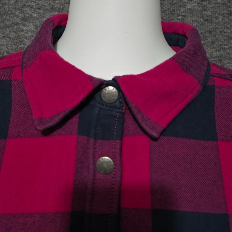 Orvis Fleece Lined Flannel Jacket Womens Large 14-16 Pink Blue Snap Shacket