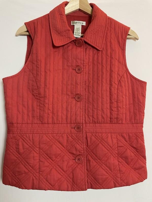 Orvis' Womens Quilted Button Down Vest Small (6/8) Peach Color Collard Fall