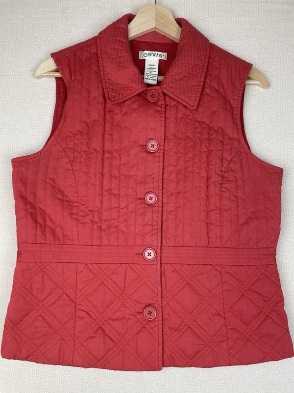 Orvis' Womens Quilted Button Down Vest Small (6/8) Peach Color Collard Fall