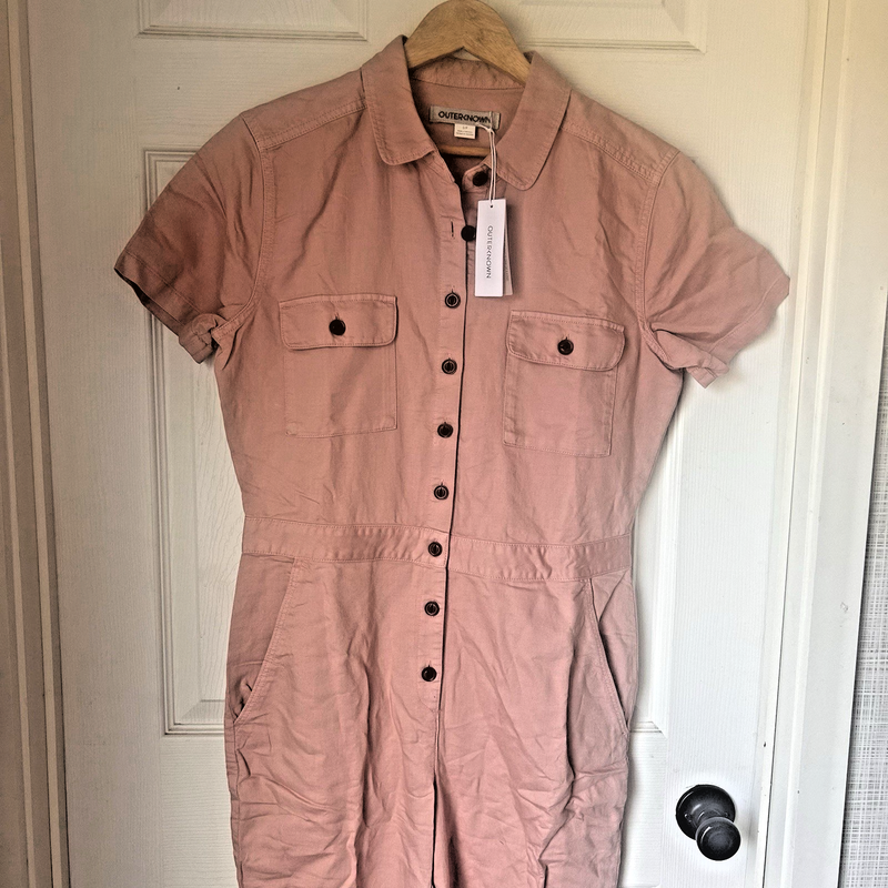 Outerknown SEA Jumpsuit Womens Small Natural Linen Blend Sunset Blush Pink BxJ