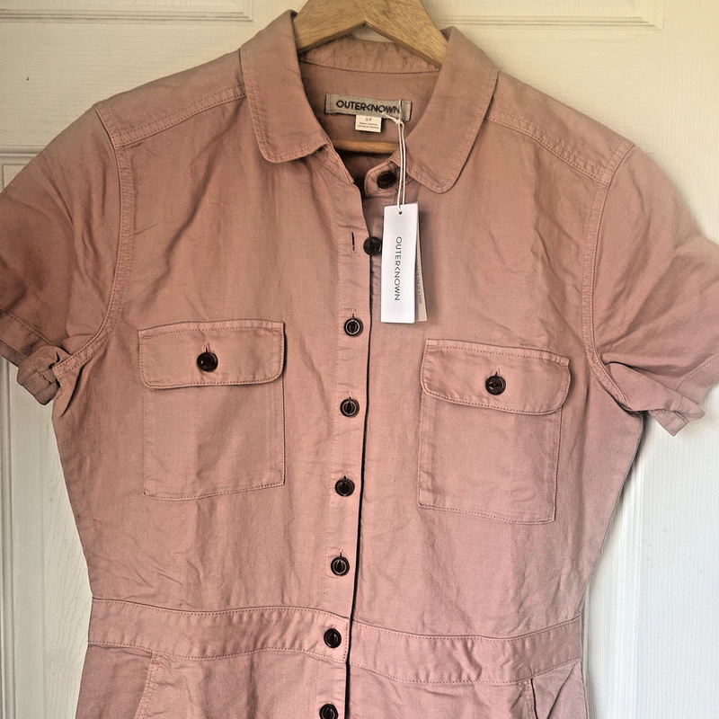 Outerknown SEA Jumpsuit Womens Small Natural Linen Blend Sunset Blush Pink BxJ