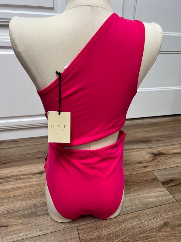 OYE Swimwear Asymmetric Cutout One Piece Swimsuit Lipstick Size M And L MSRP$350