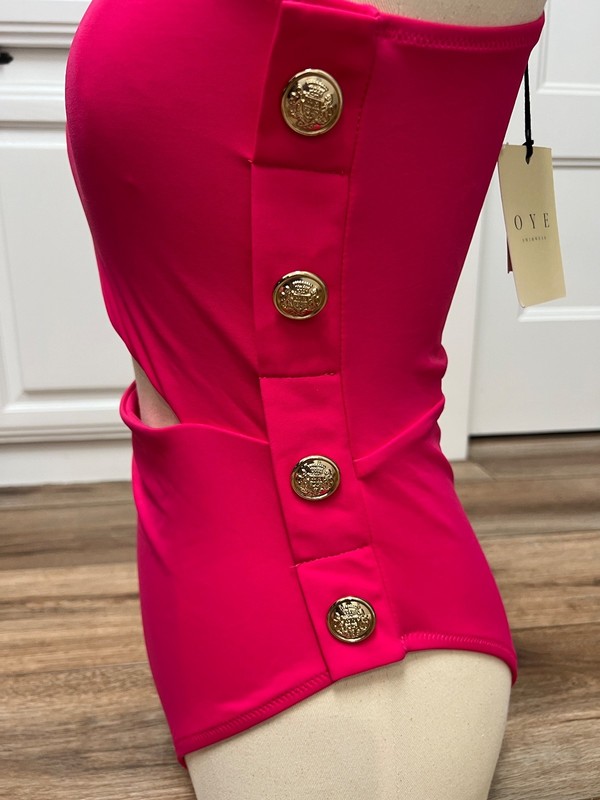 OYE Swimwear Asymmetric Cutout One Piece Swimsuit Lipstick Size M And L MSRP$350