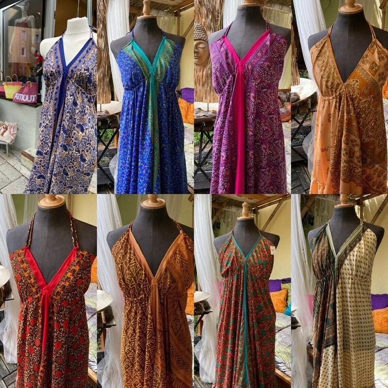 Pack of 20 PCs Vintage Silk Sari Dress Helter dress Multicolor Bohemian Gypsy