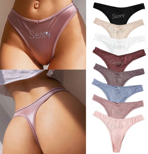 Pack Of 8 Womens Sexy Panties Satin Thong G-string Bikinis Underwear Briefs Lot