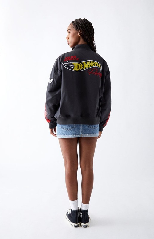 PacSun Hot Wheels Oversized Zip Up Racing Driver Women's Jacket Bomber Gray #040