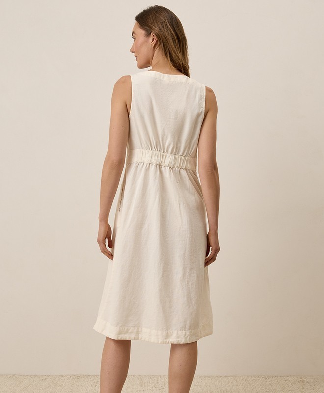 Pact Canopy Linen Blend Button-Front Dress Bone White Medium New $148 Wearpact
