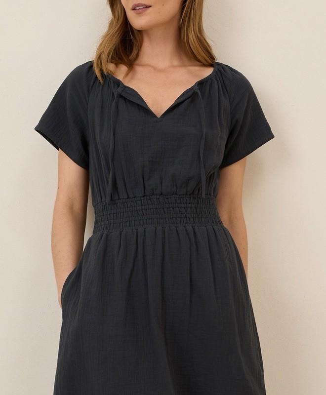 Pact Coastal Double Gauze Boho Midi Dress Black M W9D