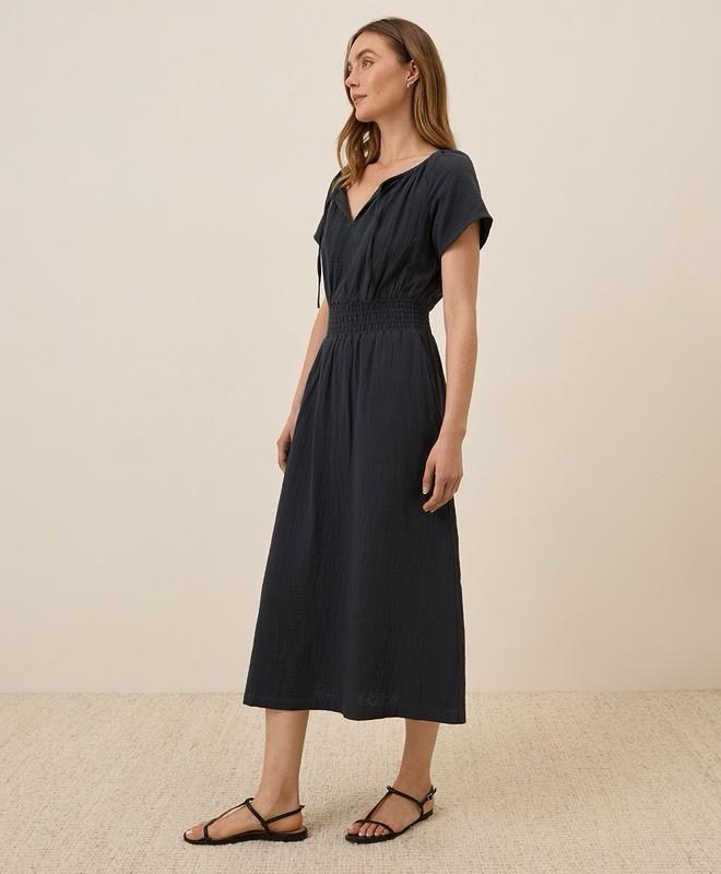Pact Coastal Double Gauze Boho Midi Dress Black M W9D