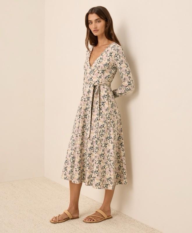 Pact Fit And Flare Wrap Dress W13 $128 MSRP Bouquet Blooms Sandshell M