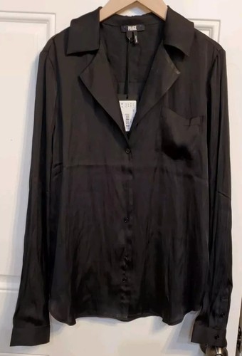 Paige Caprice Shirt Black SMALL Silk Button Down Blouse Long Sleeve NWT