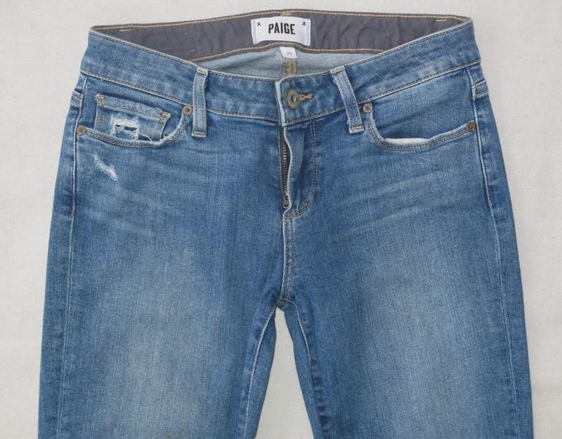 Paige Skyline Ankle Peg Jeans Women Size 26 Blue Distressed+Stretch L28.5