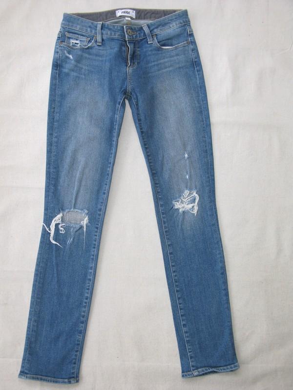 Paige Skyline Ankle Peg Jeans Women Size 26 Blue Distressed+Stretch L28.5