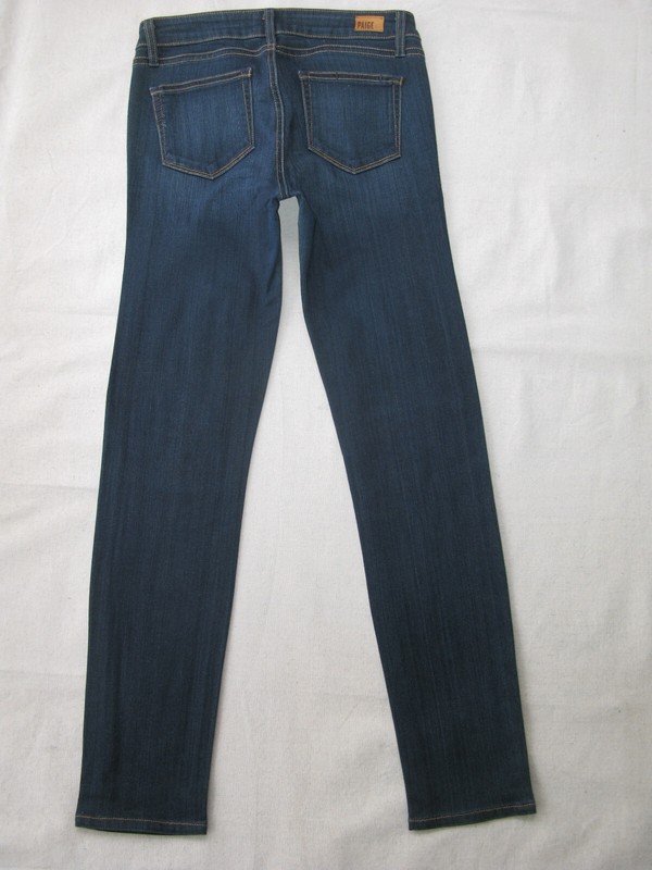 Paige Skyline Skinny Jeans Women Size 26 Dark Blue Distressed + Stretch L29