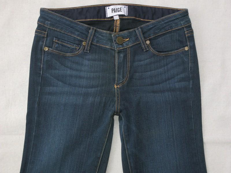Paige Skyline Skinny Jeans Women Size 26 Dark Blue Distressed + Stretch L29
