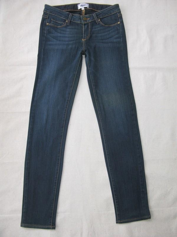 Paige Skyline Skinny Jeans Women Size 26 Dark Blue Distressed + Stretch L29