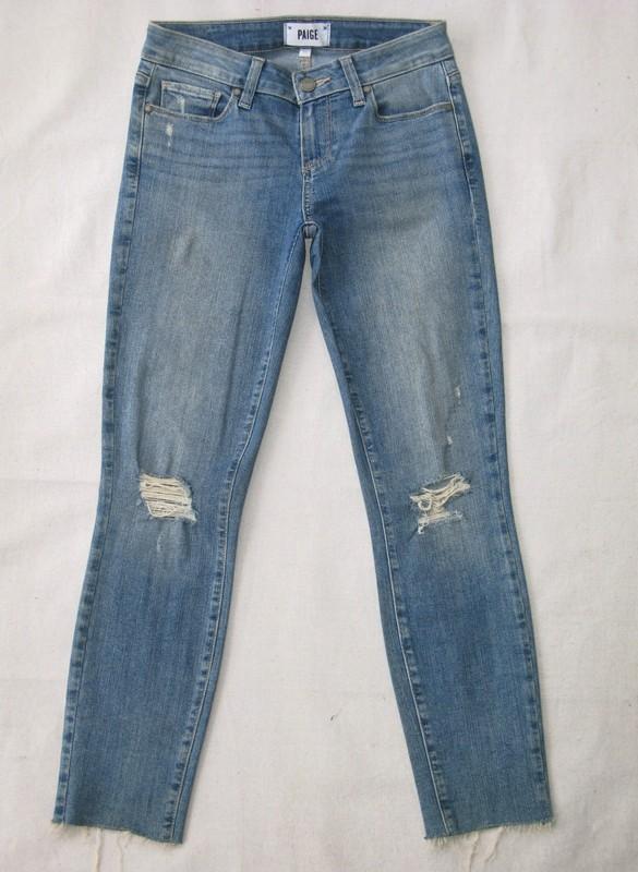 Paige Verdugo Skinny Ankle Jean Women Size 26 Blue Distressed+Stretch L26