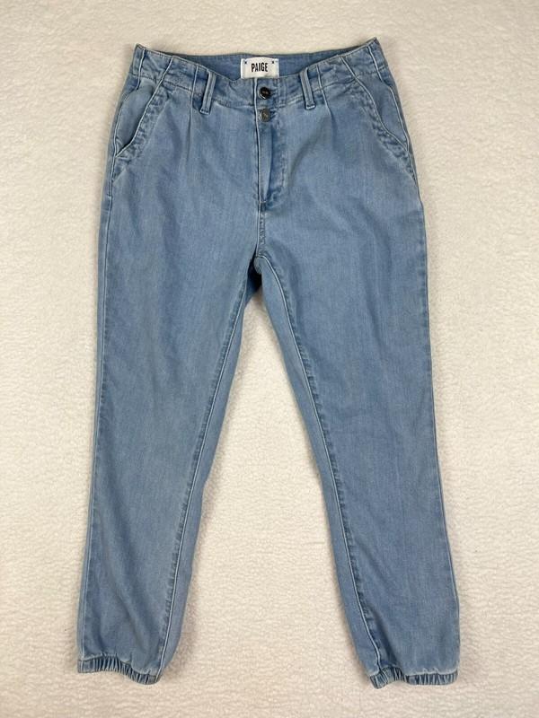 Paige Womens Jeans Size 27 Jogger Elastic Ankles Tapered Cuffed Relaxed Fit Blue