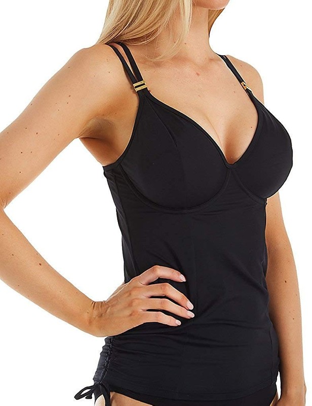 Panache BLACK Anya Riva Balconnet Tankini Swim Top US 38J UK 38GG