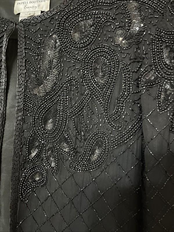 Papell Boutique Evening Womens Beaded Embroidered Jacket Size L Black Cocktail