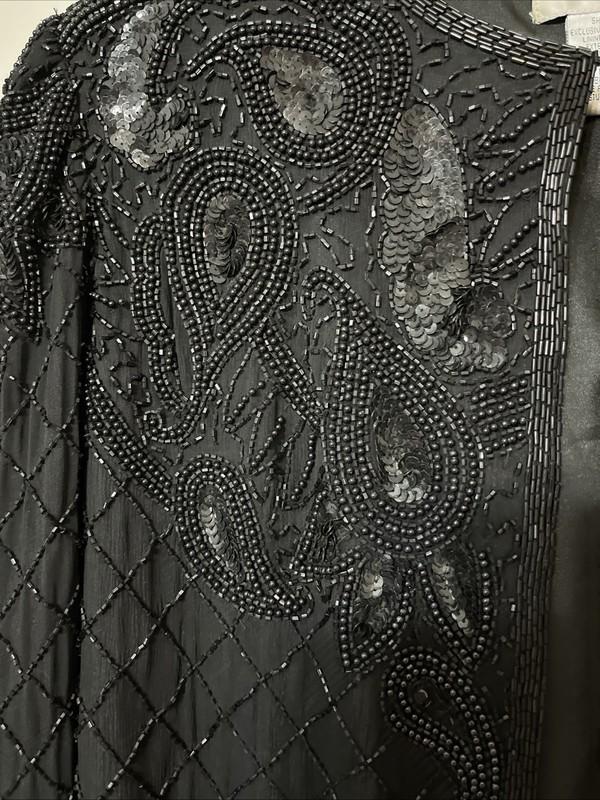 Papell Boutique Evening Womens Beaded Embroidered Jacket Size L Black Cocktail
