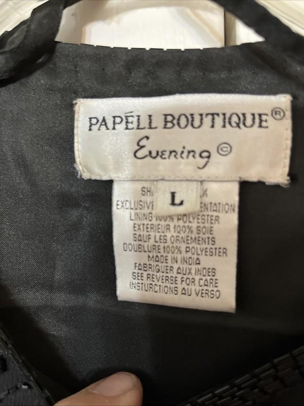Papell Boutique Evening Womens Beaded Embroidered Jacket Size L Black Cocktail
