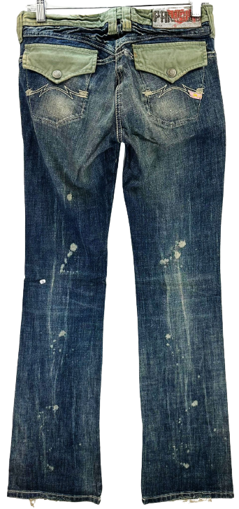 Parasuco Women's Low Rise Boot Cut Jeans Size 27 Distressed Embroidered