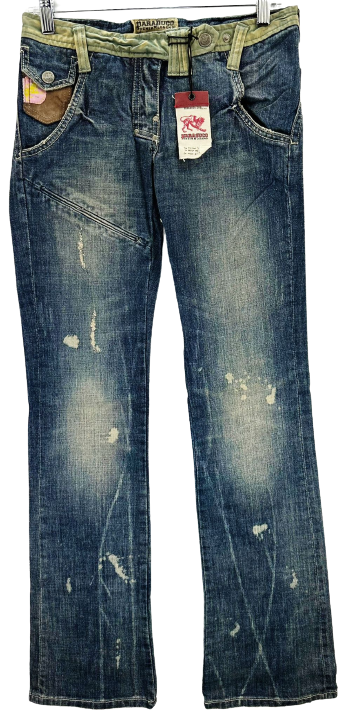 Parasuco Women's Low Rise Boot Cut Jeans Size 27 Distressed Embroidered