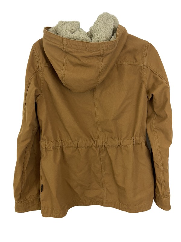 Patagonia Prairie Dawn Jacket Women M Rust Sherpa Hood Gorp Barn Country