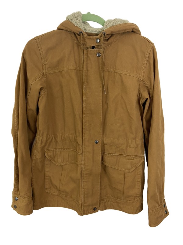 Patagonia Prairie Dawn Jacket Women M Rust Sherpa Hood Gorp Barn Country
