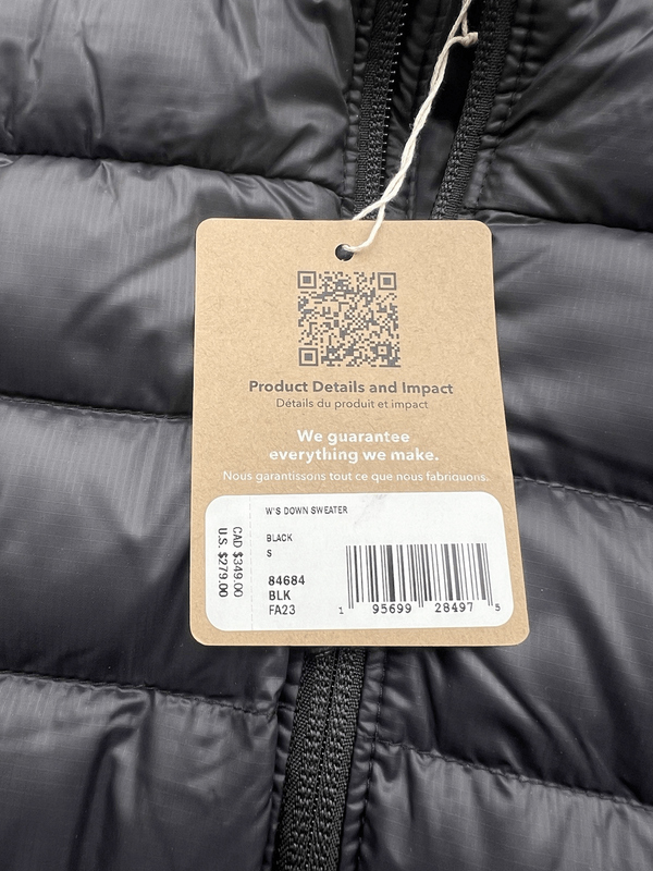 Patagonia Women's Down Sweater Jacket Size Small Black New W/ Tags