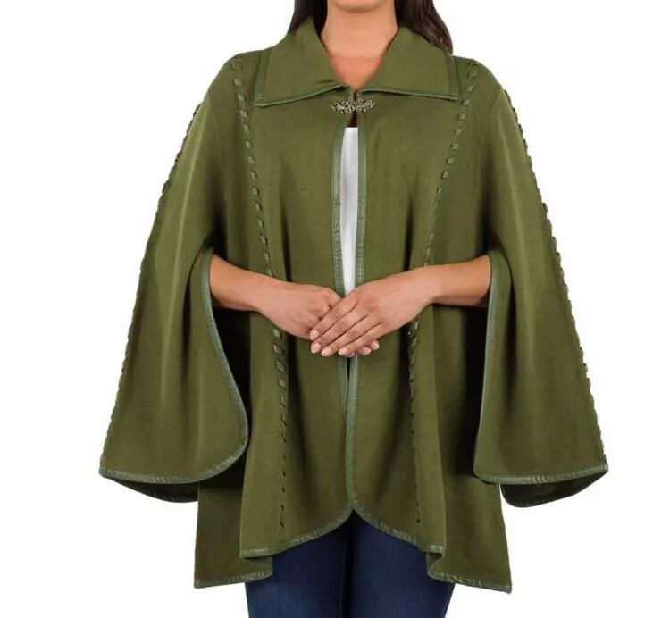 Patricia Nash Women's Hooded Sleeved Cape with Clasp Soft Olive XS/S