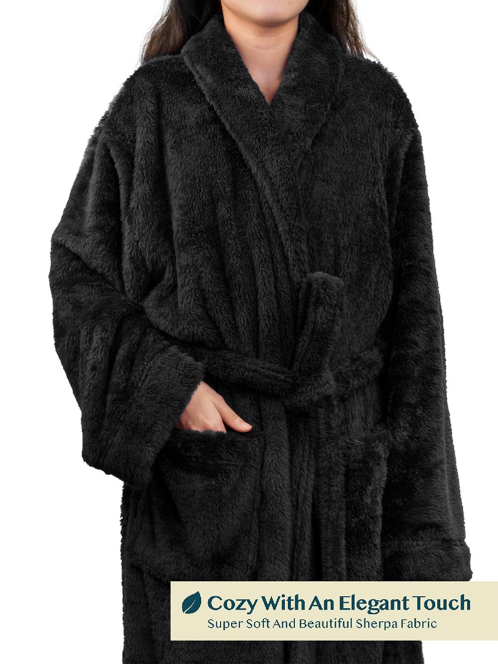 PAVILIA Premium Women Plush Soft Robe Fluffy Warm Fleece Sherpa Shaggy Bathro