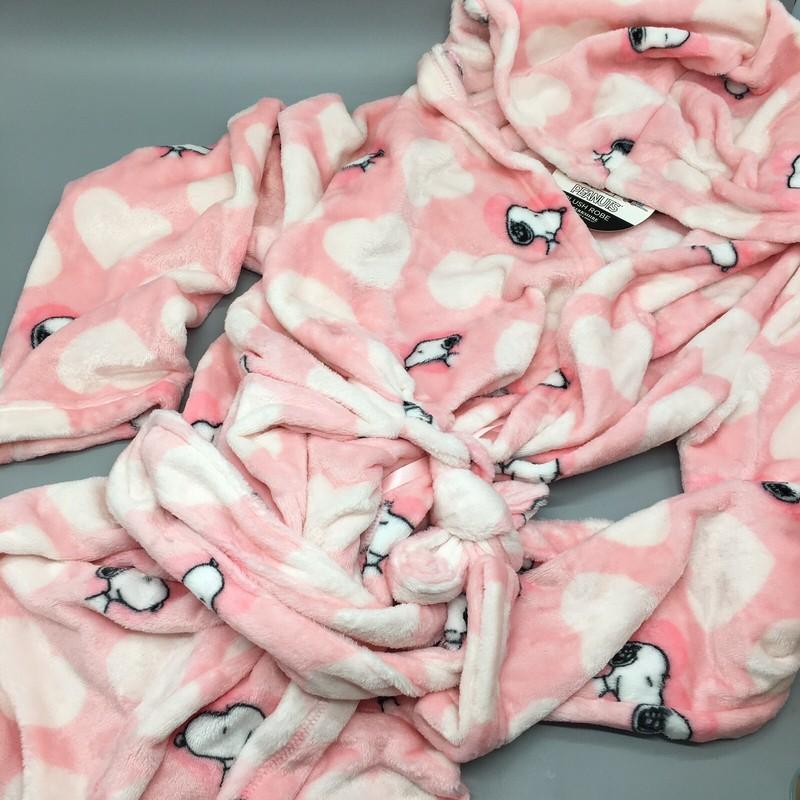Peanuts Hooded Bath Robe Snoopy Pink White Hearts Wedding Berkshire Adult L/XL