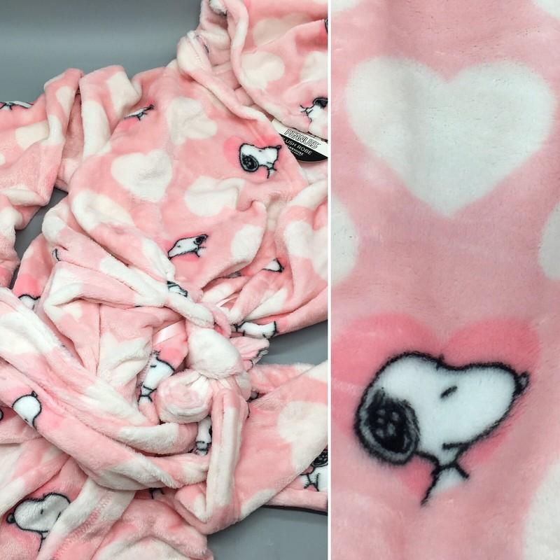 Peanuts Hooded Bath Robe Snoopy Pink White Hearts Wedding Berkshire Adult L/XL